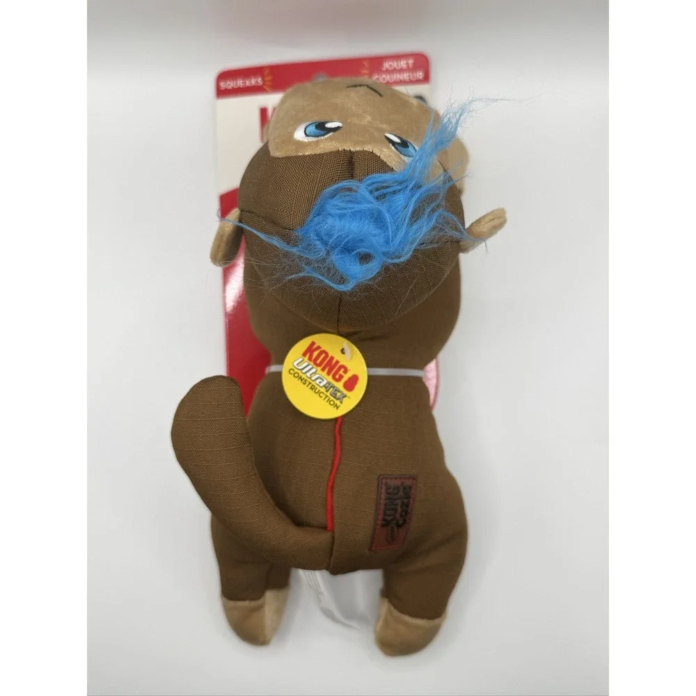 KONG Cozie Ultra Megan Monkey Dog Toy Large Squeaky Ripstop Brown Blue